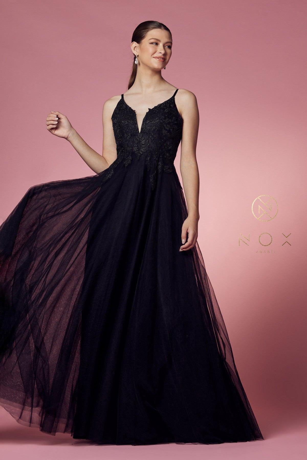 Long Tulle Embroidered Bodice Dress Prom Gown