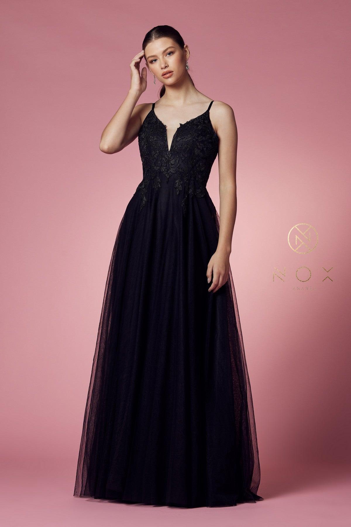 Long Tulle Embroidered Bodice Dress Prom Gown
