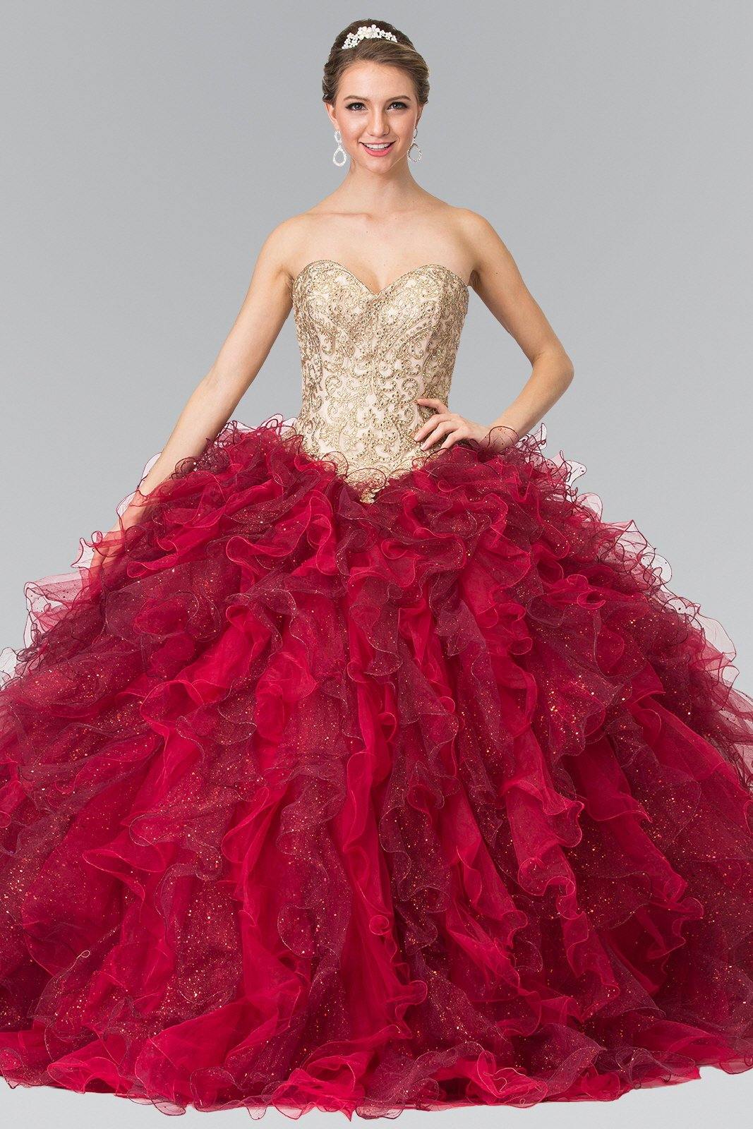 Long Tulle Ruffled Quinceanera Dress