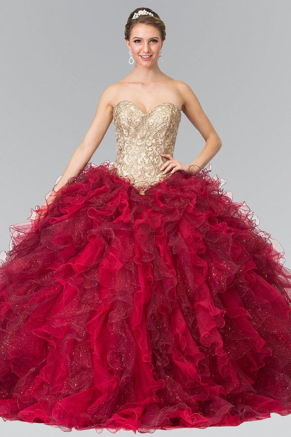 Long Tulle Ruffled Quinceanera Dress