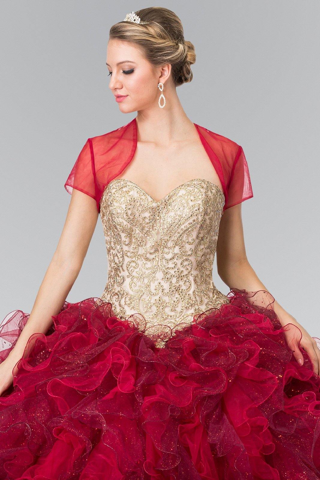 Long Tulle Ruffled Quinceanera Dress - The Dress Outlet Elizabeth K