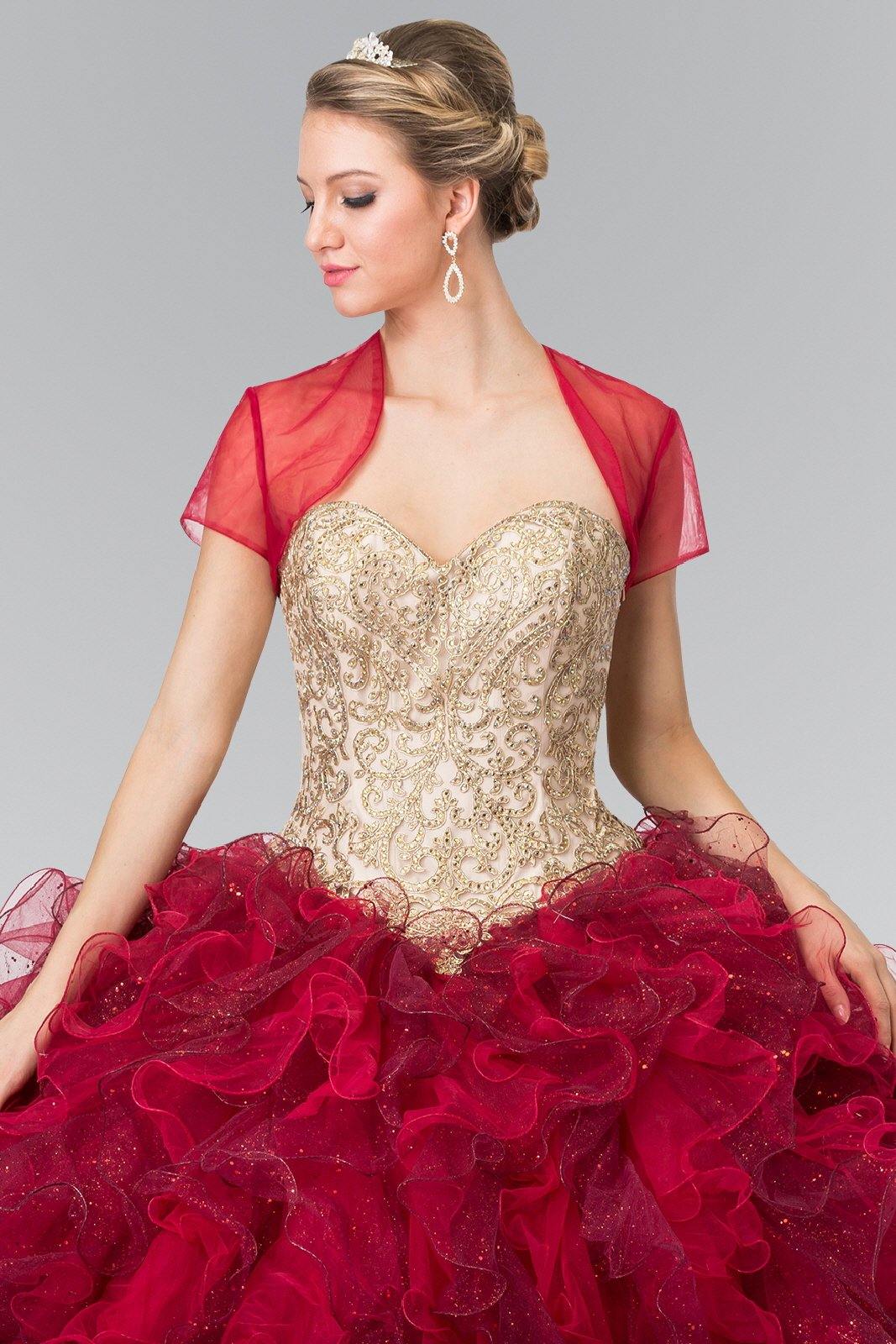 Long Tulle Ruffled Quinceanera Dress