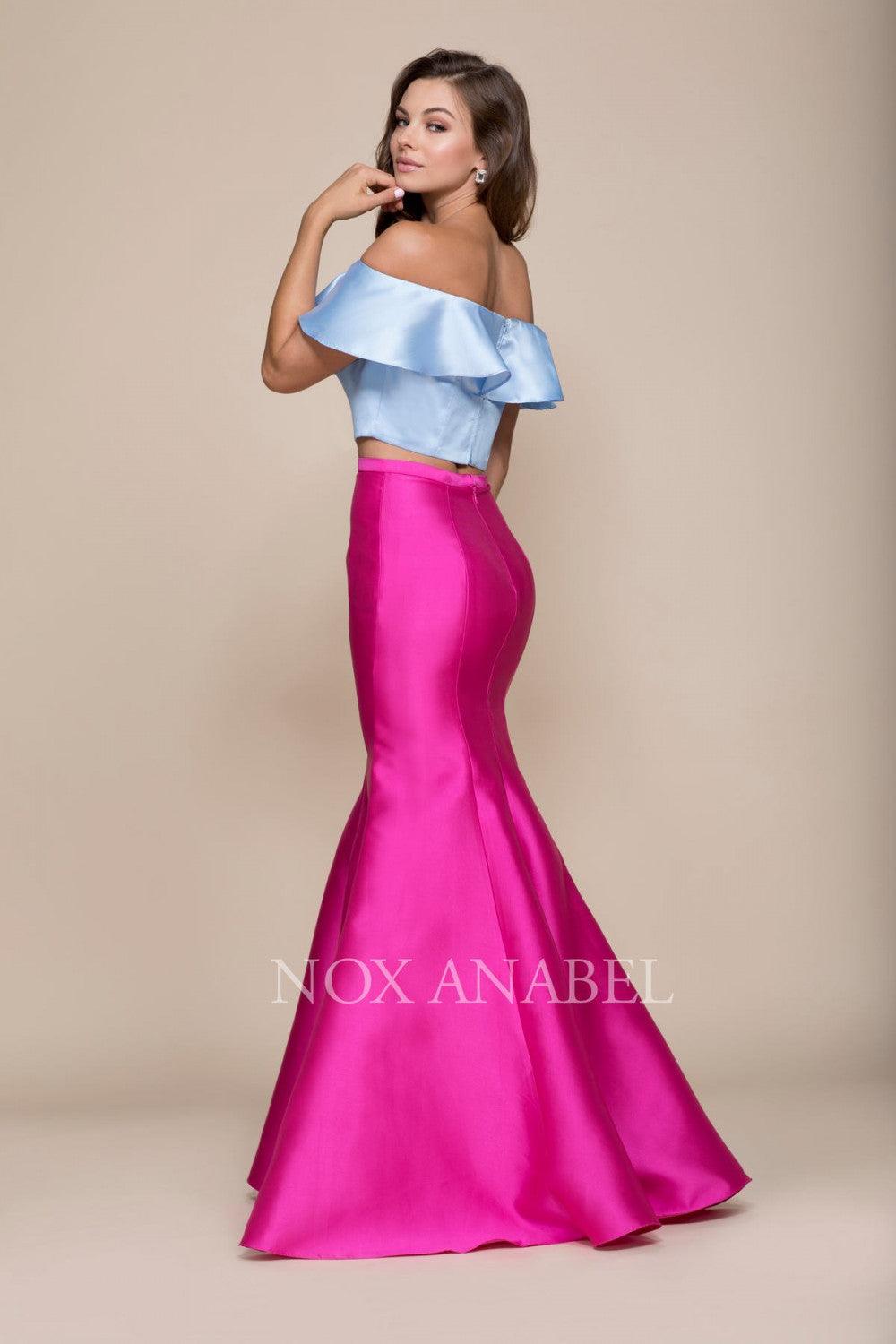 two piece off shoulder prom dress Sexy Two Piece Prom Long Dress Crop Top