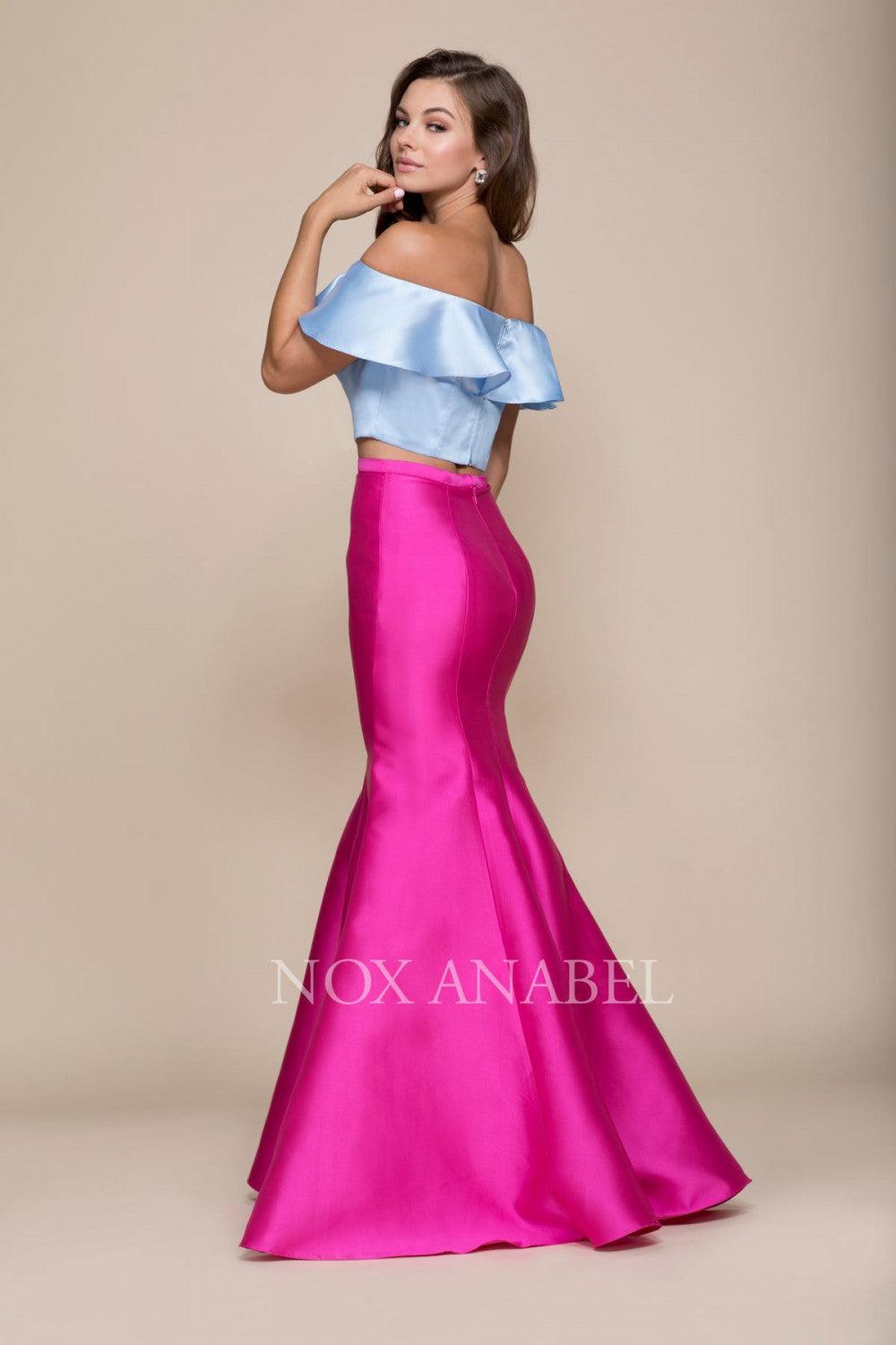 Long Two Piece Crop Top Off The Shoulder Prom Dress - The Dress Outlet Nox Anabel