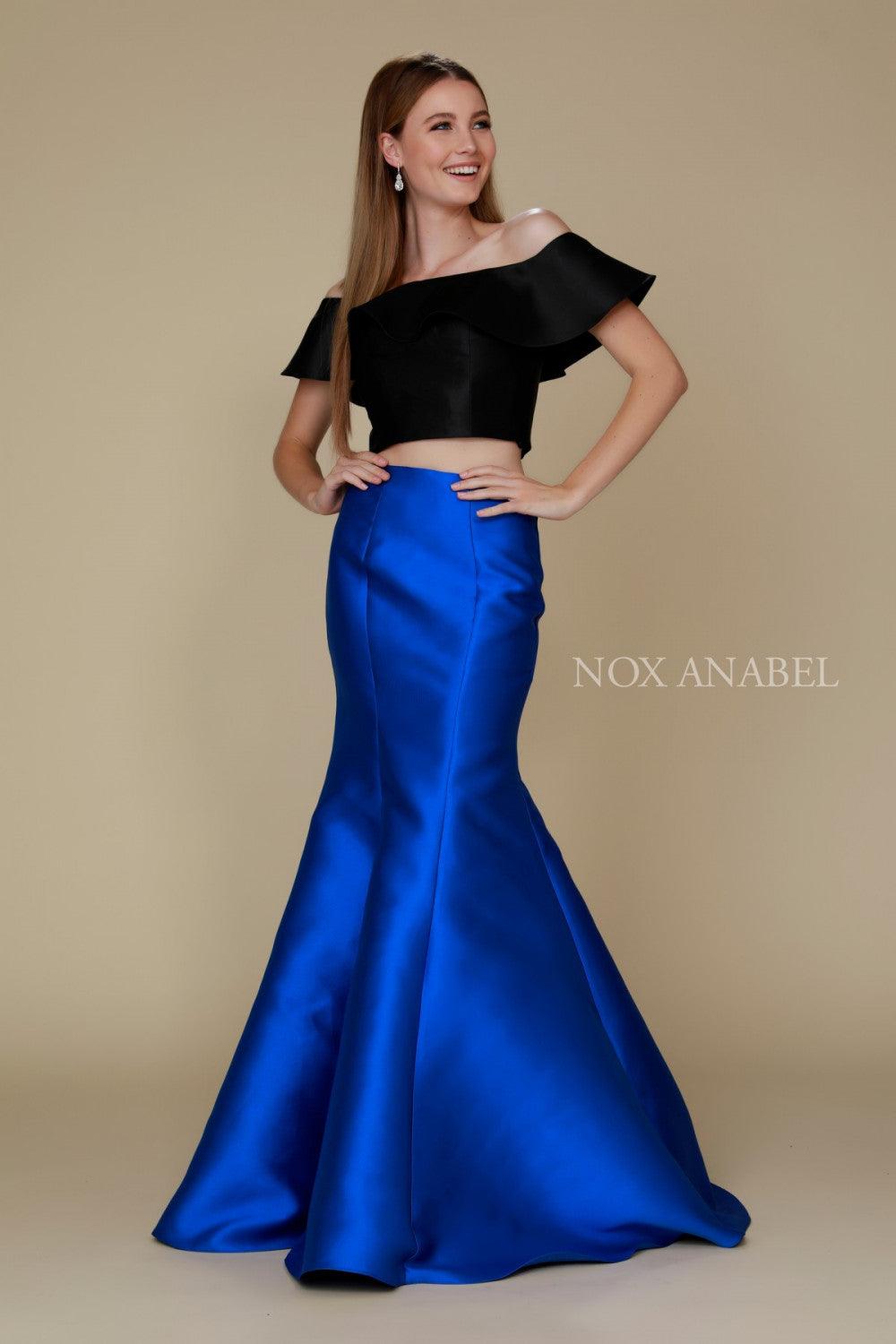 Long Two Piece Crop Top Off The Shoulder Prom Dress - The Dress Outlet Nox Anabel