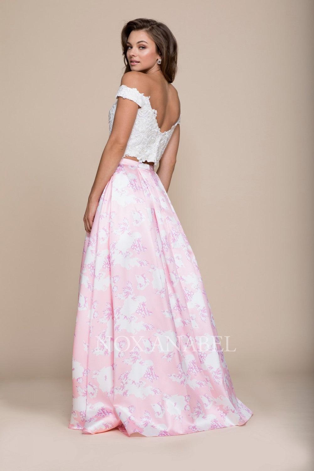 Long Two Piece Floral Print Prom Dress - The Dress Outlet Nox Anabel