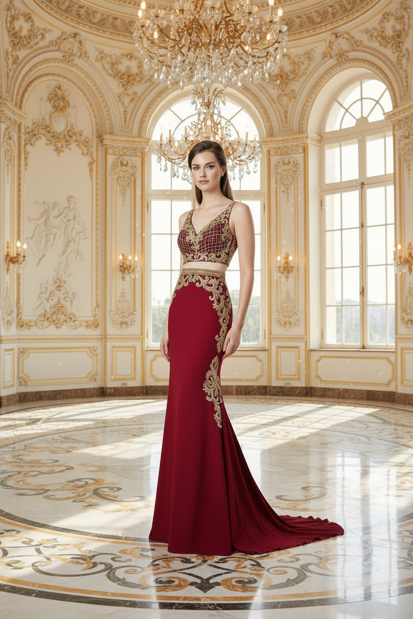 Long Two Piece Formal Evening Prom Dress - The Dress Outlet Elizabeth K