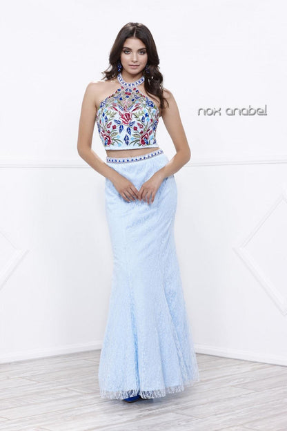 Long Two Piece Halter Prom Dress Evening Gown - The Dress Outlet Nox Anabel