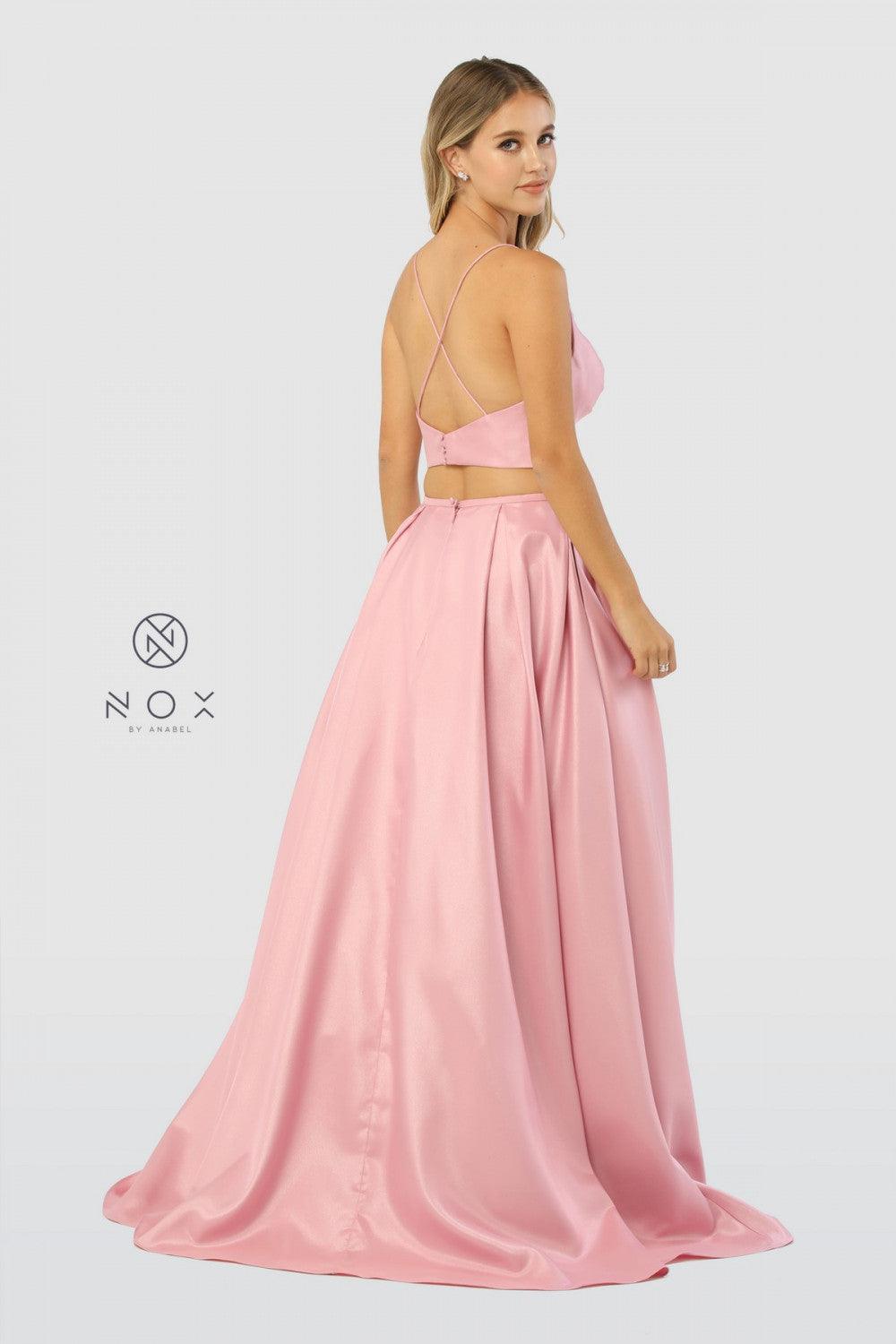 Long Two Piece Prom Dress with Pockets - The Dress Outlet Nox Anabel
