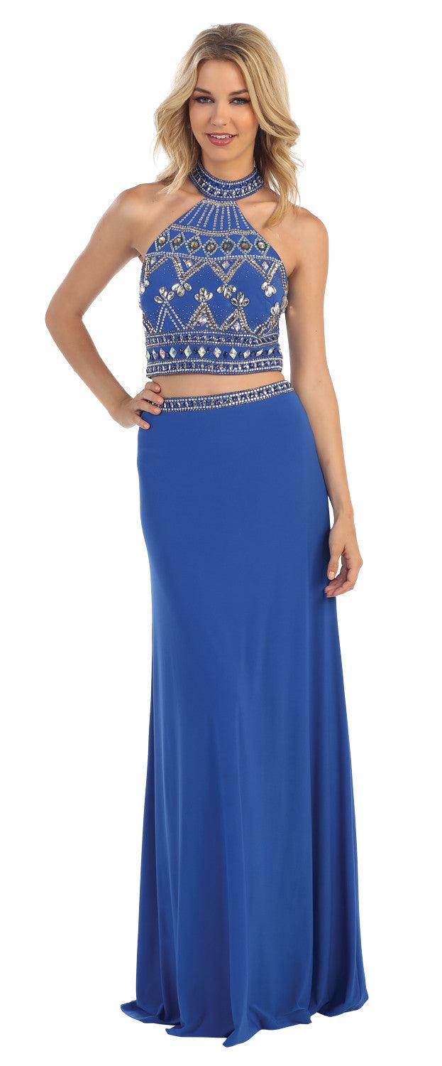 Long Two Piece Set Prom Dress Formal Evening Gown - The Dress Outlet May Queen