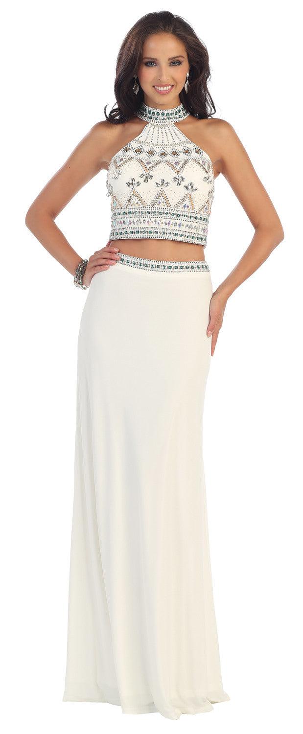 Long Two Piece Set Prom Dress Formal Evening Gown - The Dress Outlet May Queen