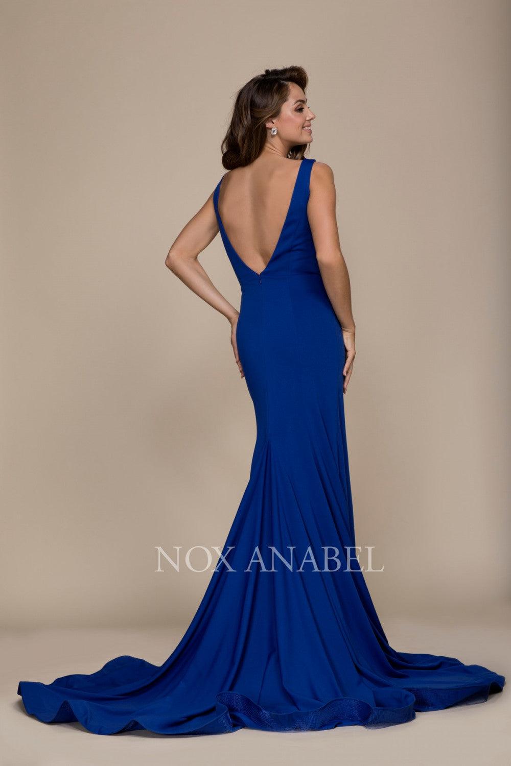 Long V Back Formal Prom Dress Evening Gown