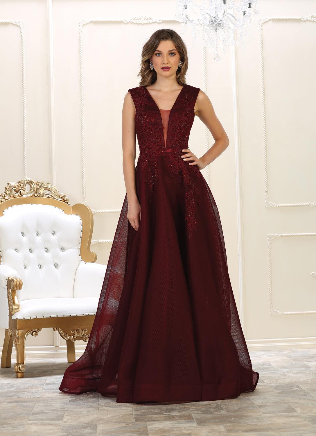 Long V Neck Evening Prom Dress Ball Gown - The Dress Outlet May Queen