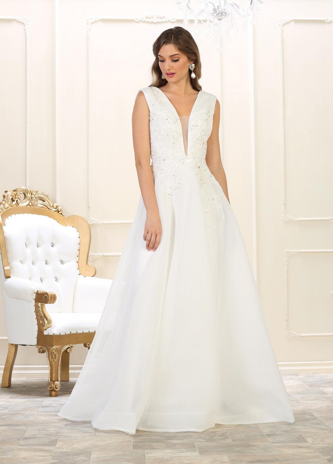 Long V Neck Evening Prom Dress Ball Gown - The Dress Outlet May Queen