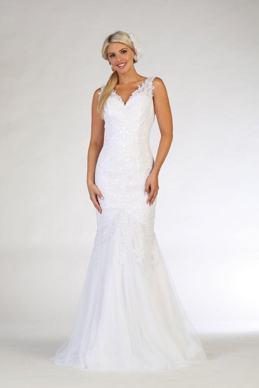 Long V Neck Sleeveless Wedding Dress - The Dress Outlet May Queen