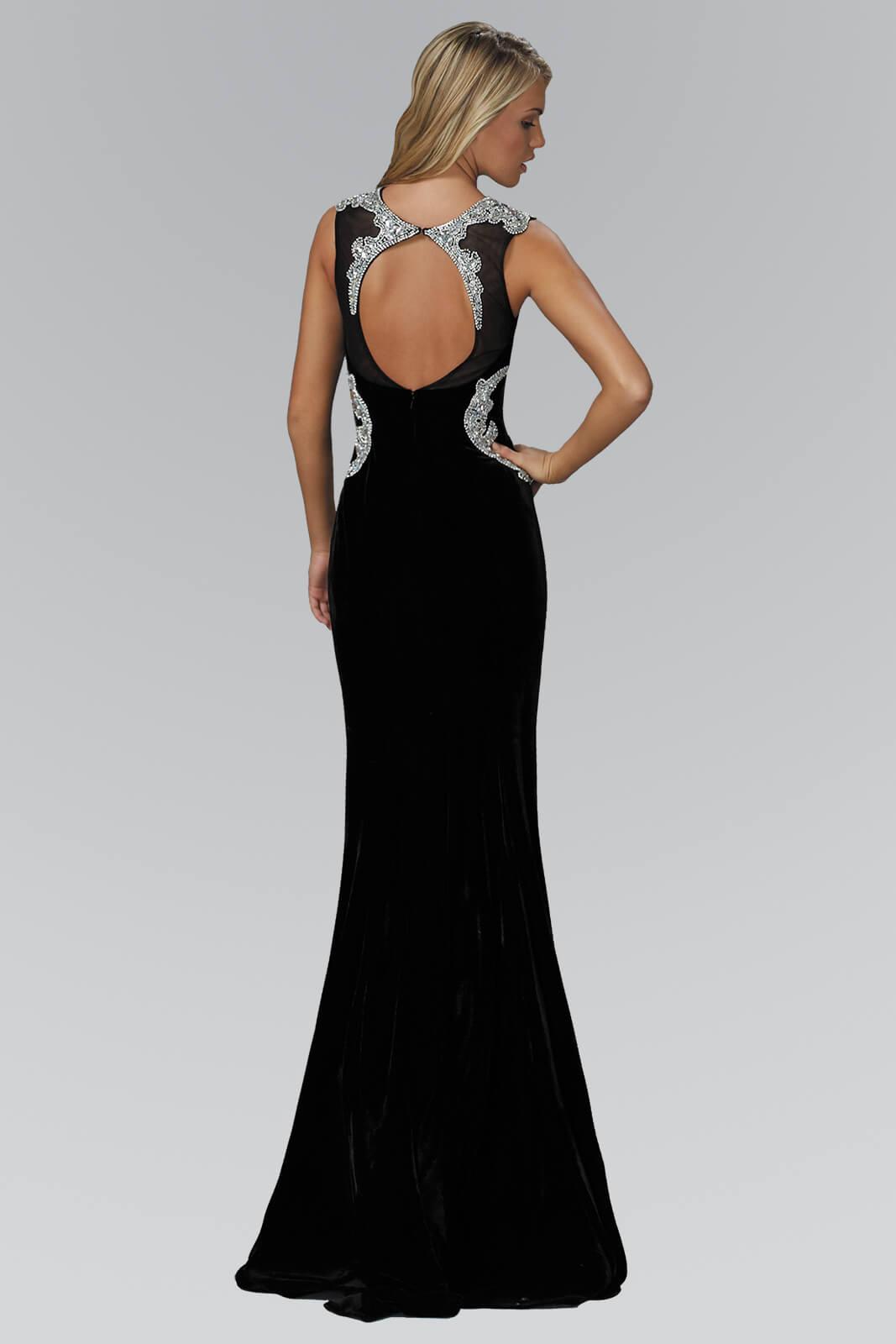 Long Velvet Formal Black Prom Evening Dress - The Dress Outlet Elizabeth K