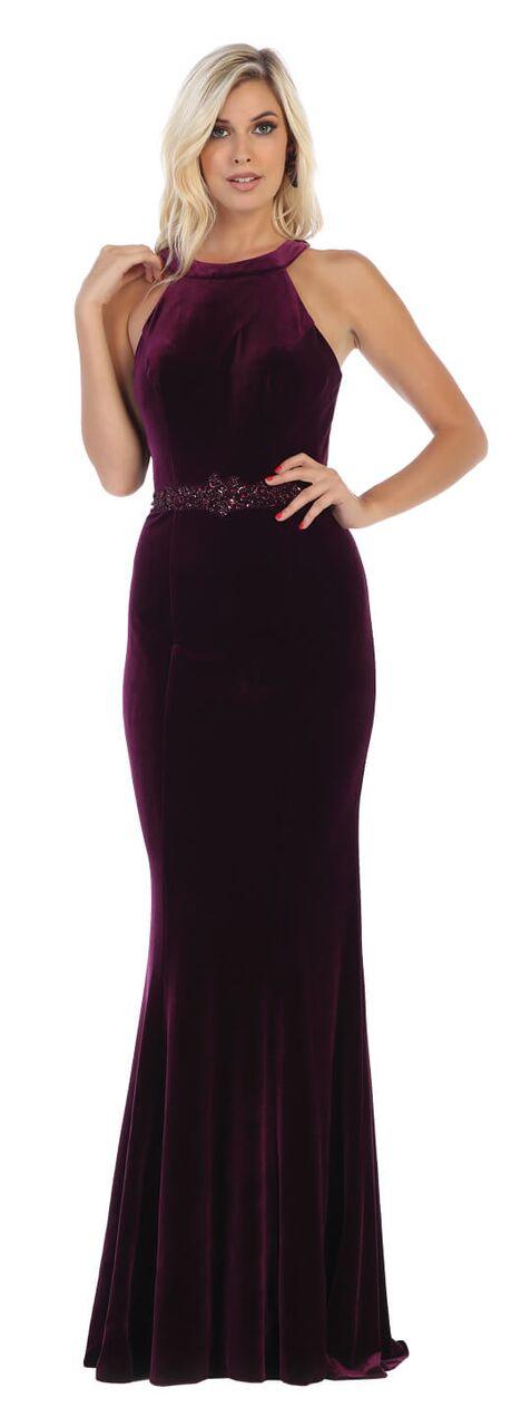 Long Velvet Halter Neck Prom Dress Formal Evening Gown