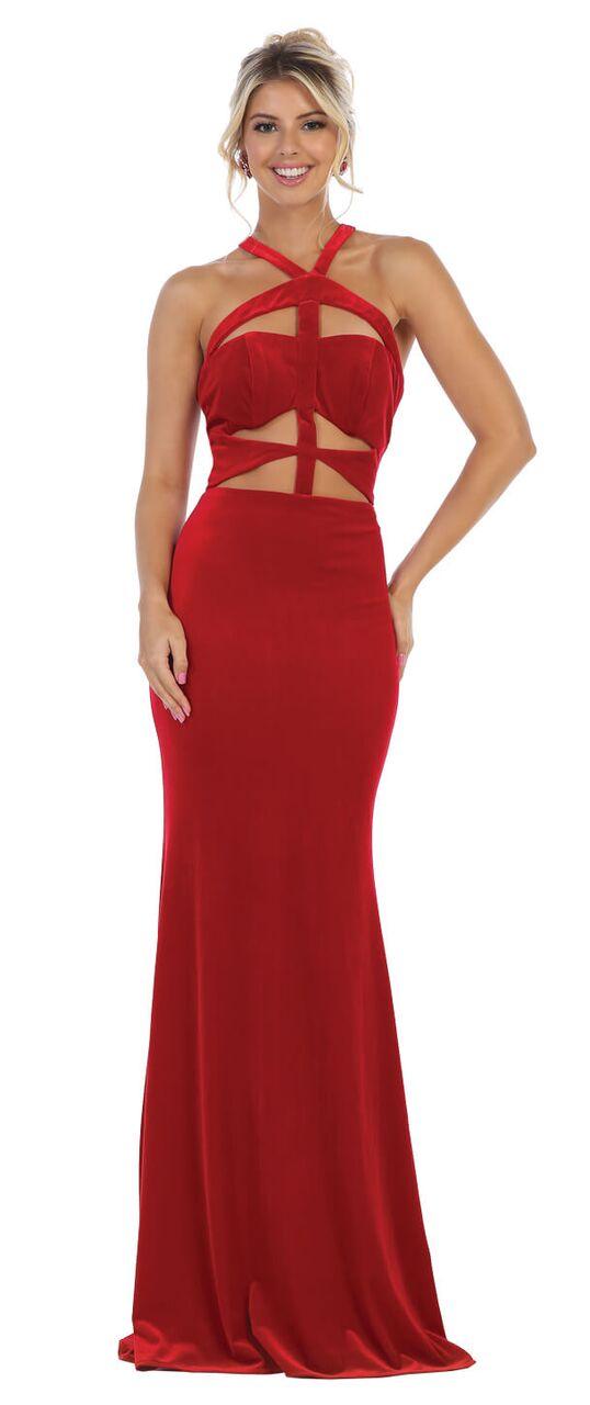 Long Velvet Open Side Back Prom Dress - The Dress Outlet May Queen