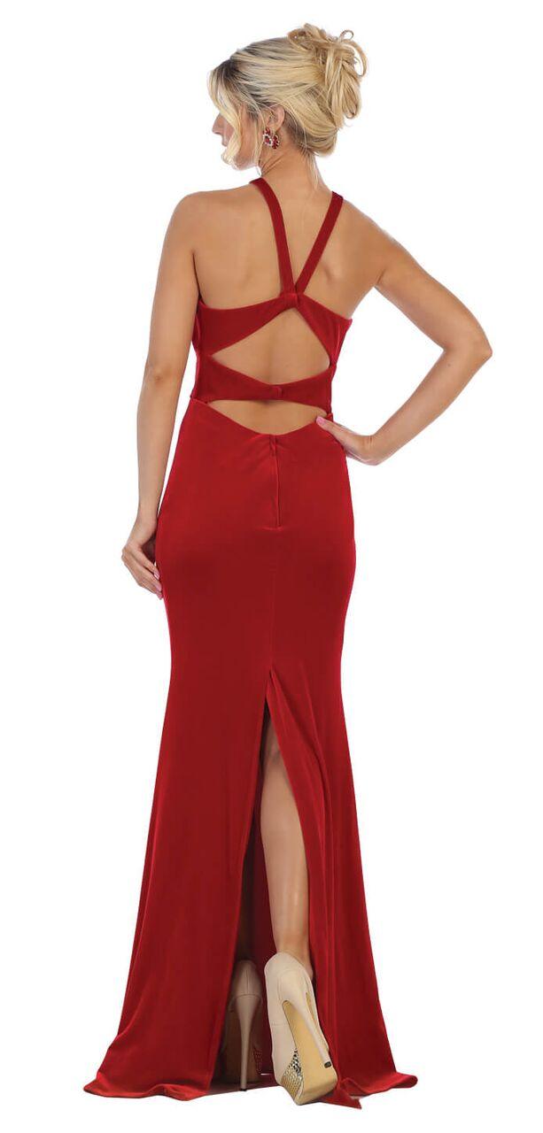 Long Velvet Open Side Back Prom Dress - The Dress Outlet May Queen