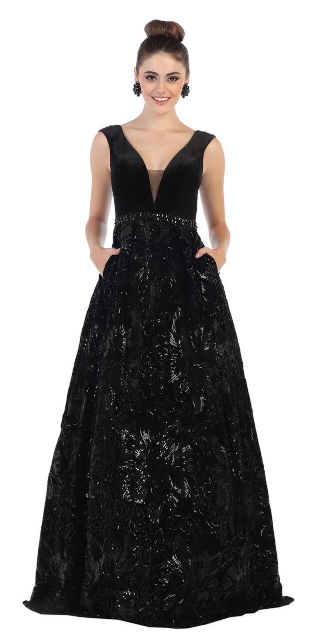 Long Velvet Plus Size Prom Dress Formal Evening Gown - The Dress Outlet May Queen