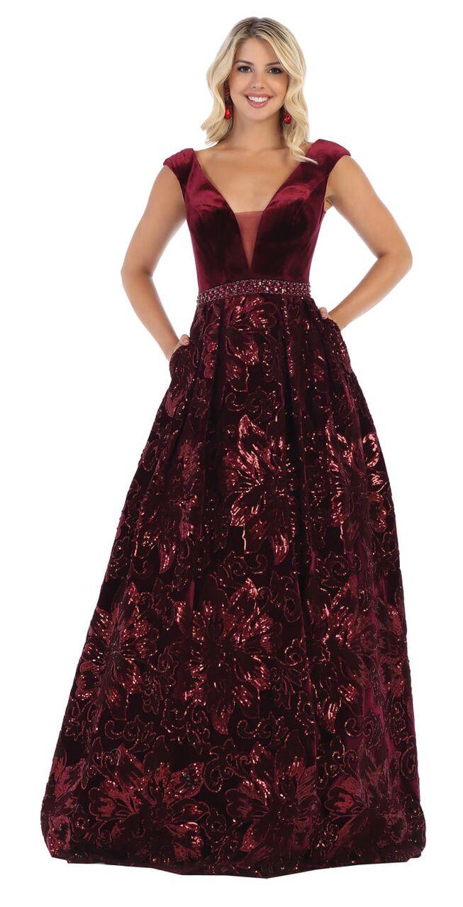Long Velvet Plus Size Prom Dress Formal Evening Gown - The Dress Outlet May Queen