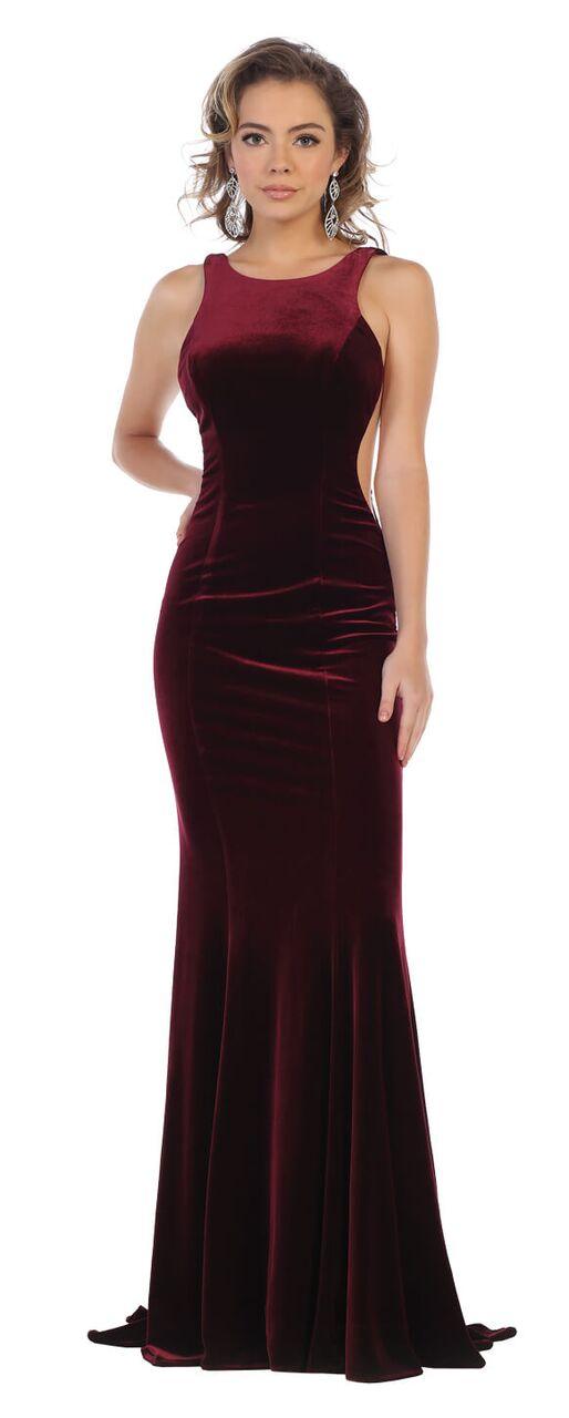 Long Velvet Prom Dress Formal Evening Gown - The Dress Outlet May Queen