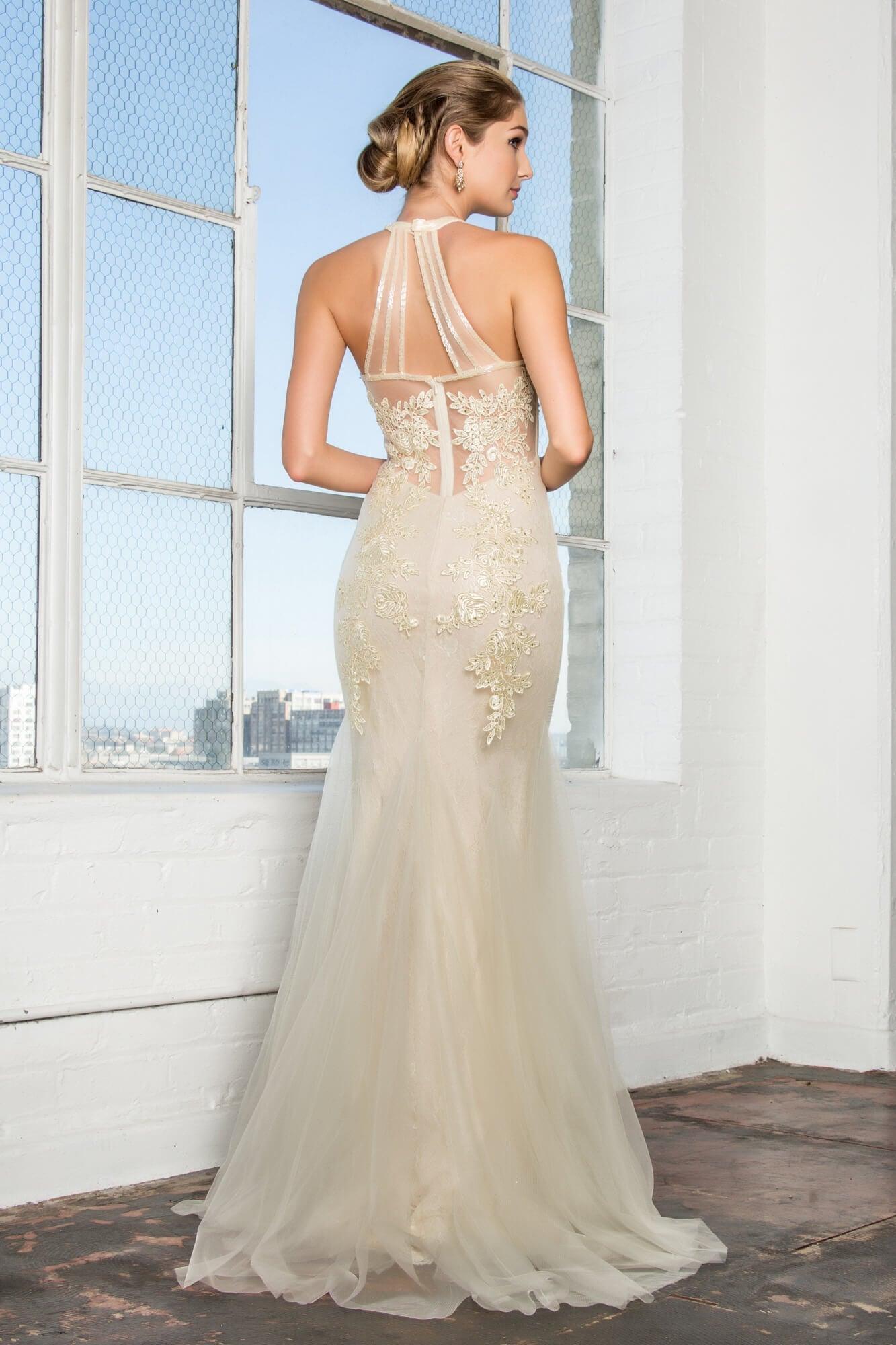 Long Wedding Dress Halter Lace Mermaid Gown - Navy / XL Long Wedding Dress Halter Lace Mermaid Gown - Navy / XL