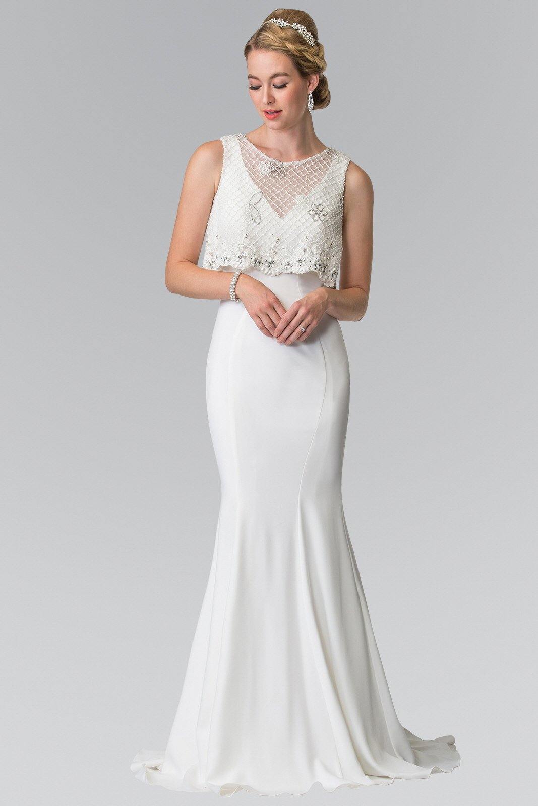 Long Wedding Dress with Detachable Beaded Lace Top - White / Xs Long Wedding Dress with Detachable Beaded Lace Top - White / Xs