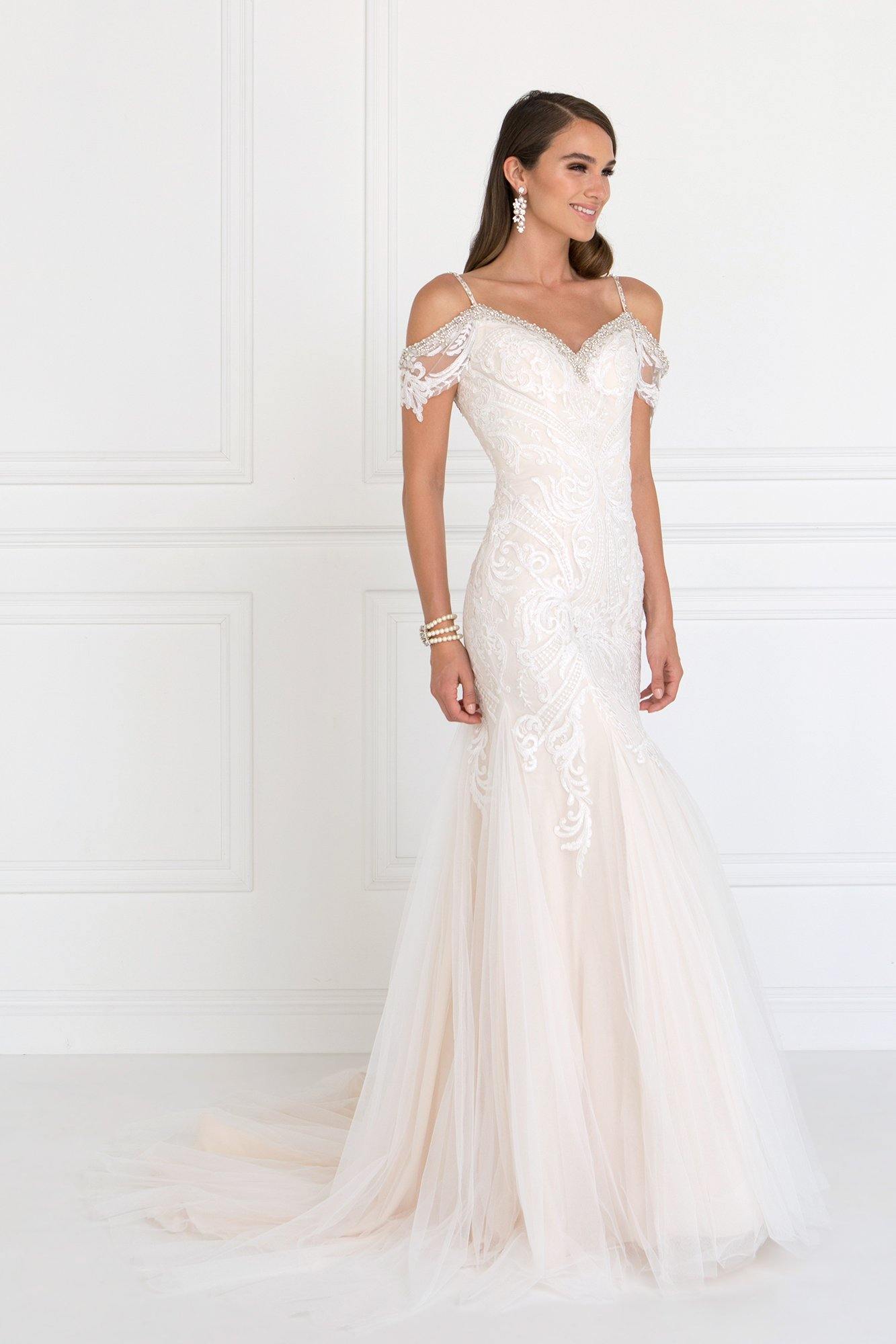 Long Wedding Dress with Lace Applique - The Dress Outlet Elizabeth K