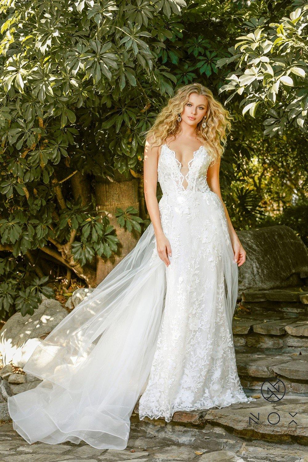 Long Wedding Dress with Train - The Dress Outlet