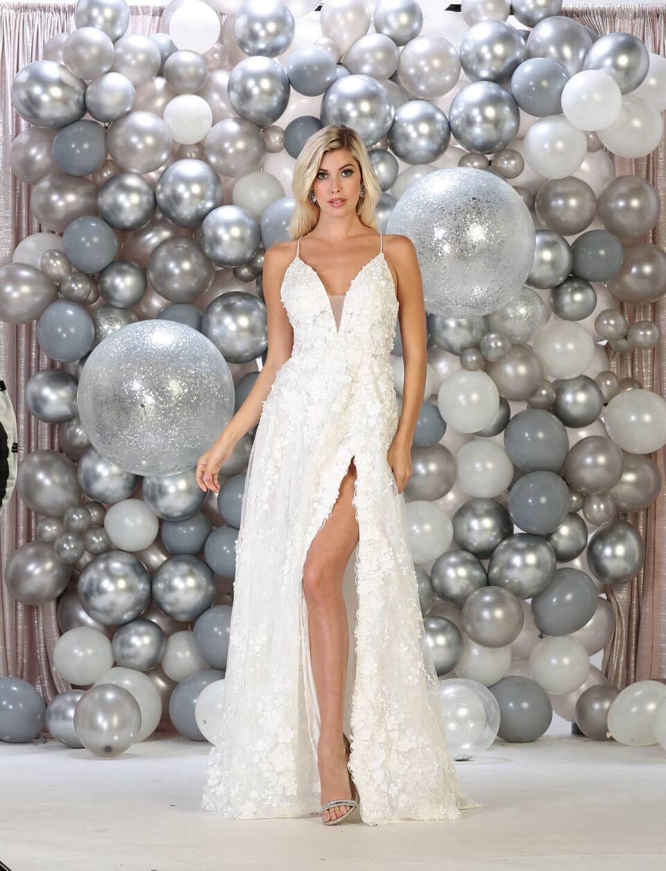 Long White Lace Prom Dress Formal Evening Gown - The Dress Outlet May Queen