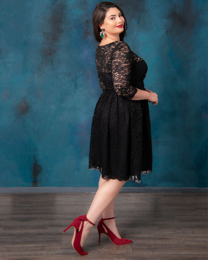 Plus Size Dresses Lace A Line Short Midi Cocktail Plus Size Dress Kiyona 12120901 Black