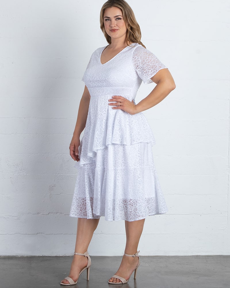 Wedding Dresses Midi A Line Lace Ruffle Bridal Wedding Dress Kiyonna 19220901 Pearl