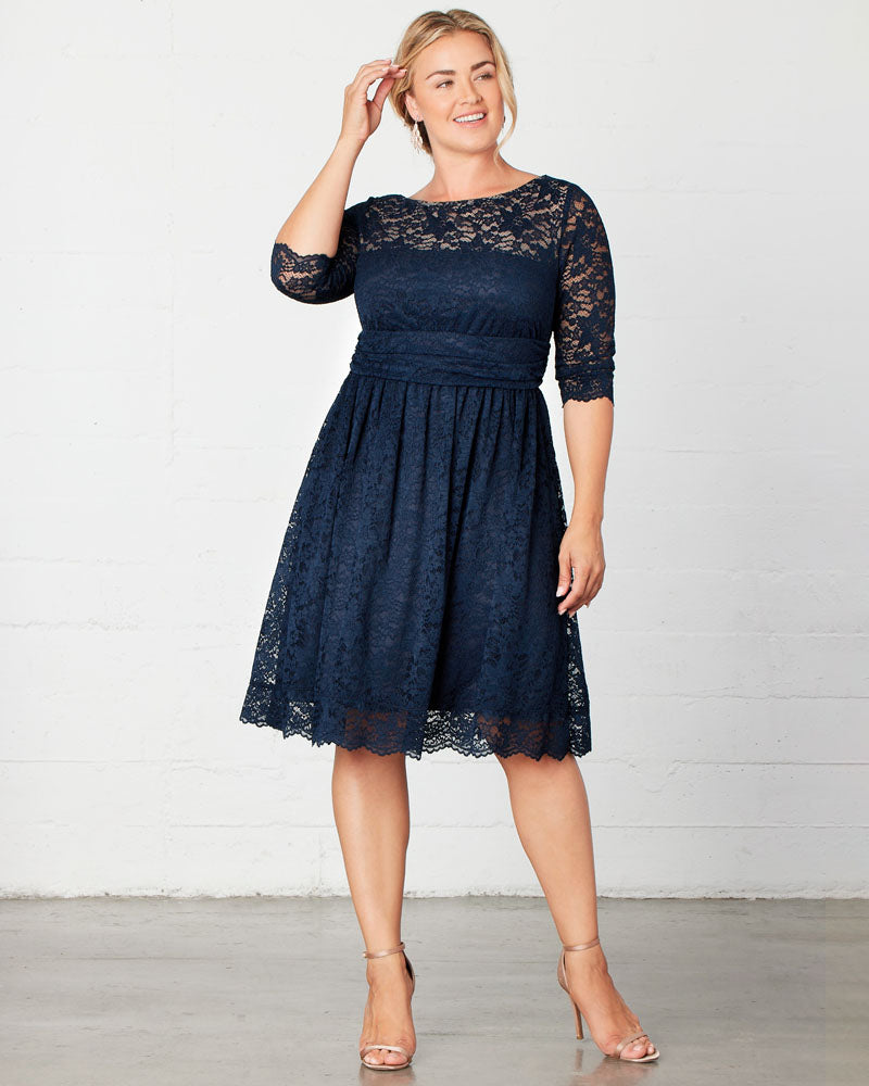 Plus Size Dresses Lace A Line Short Midi Cocktail Plus Size Dress Kiyona 12120901 Navy/Blue