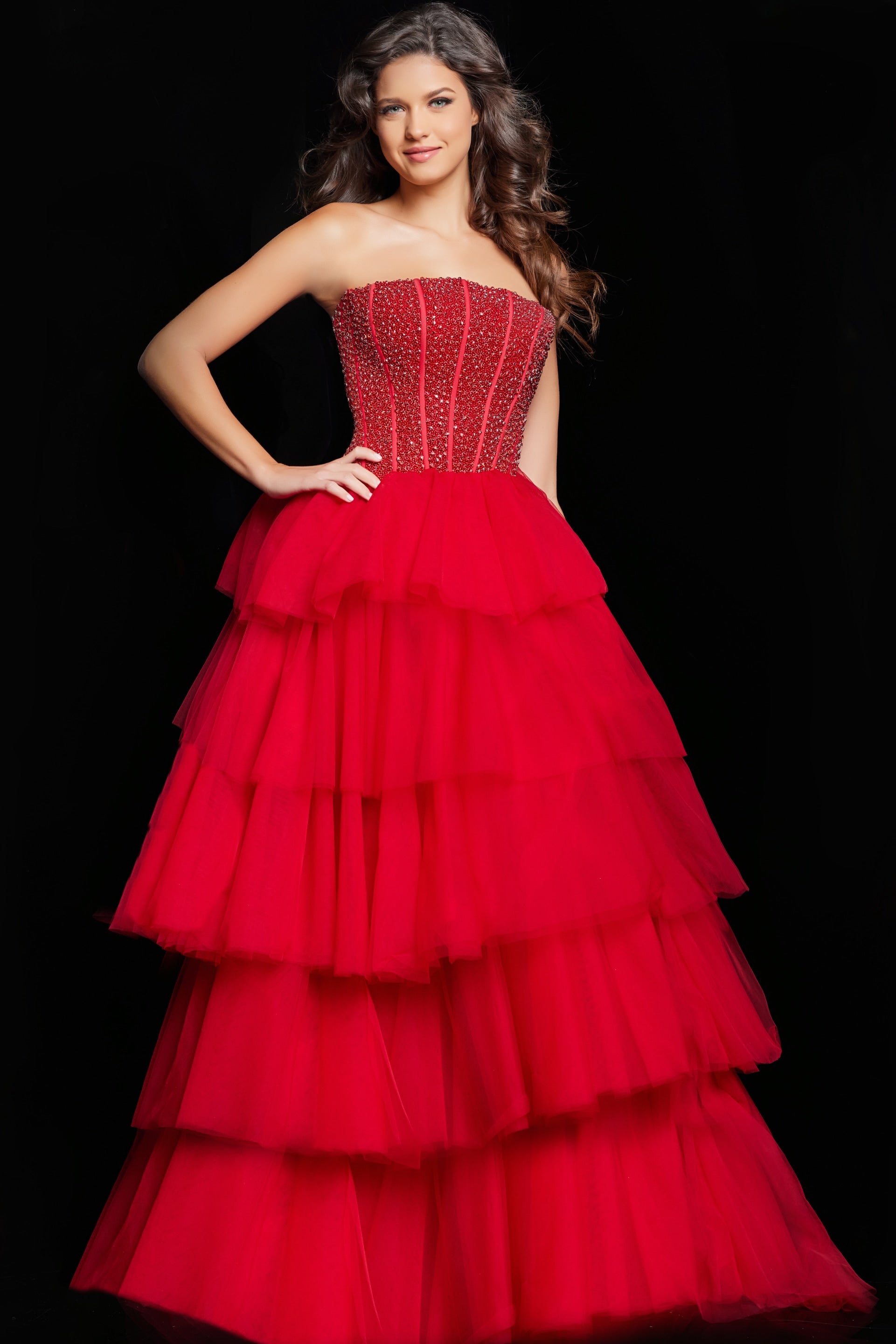 Jovani 37210 Strapless Beaded Corset Prom Gown