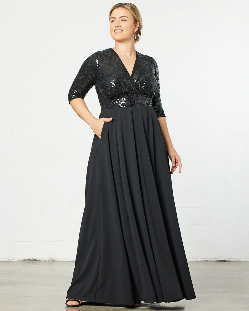 Plus Size Dresses Sequin Pleated Long Formal Plus Size Dress Kiyona 14190901 Onyx