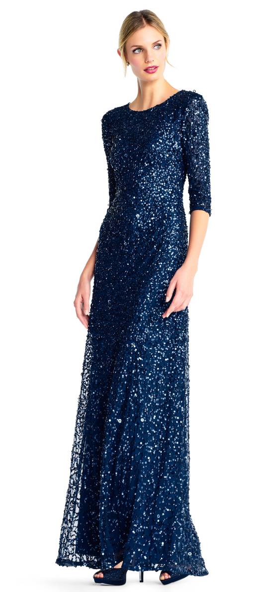 Scoop Neck Floor-Length Sequined Evening Formal Dress Adrianna Papell 091919970