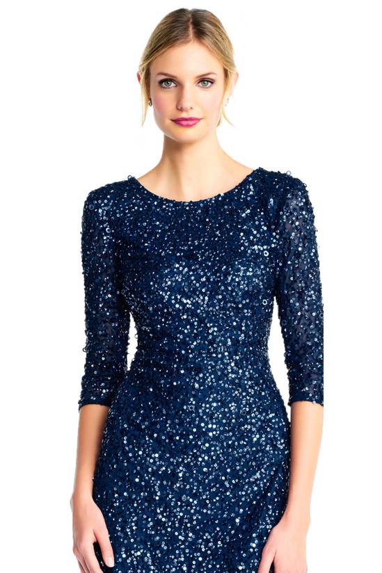 Scoop Neck Floor-Length Sequined Evening Formal Dress Adrianna Papell 091919970