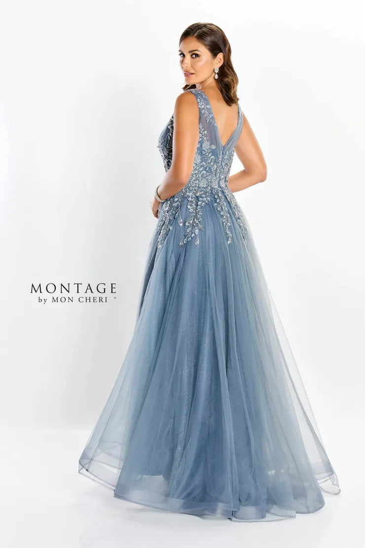 Montage M2203 Long Glitter A Line Floral Formal Evening Dress