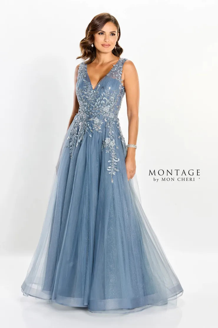 Montage M2203 Long Glitter A Line Floral Formal Evening Dress