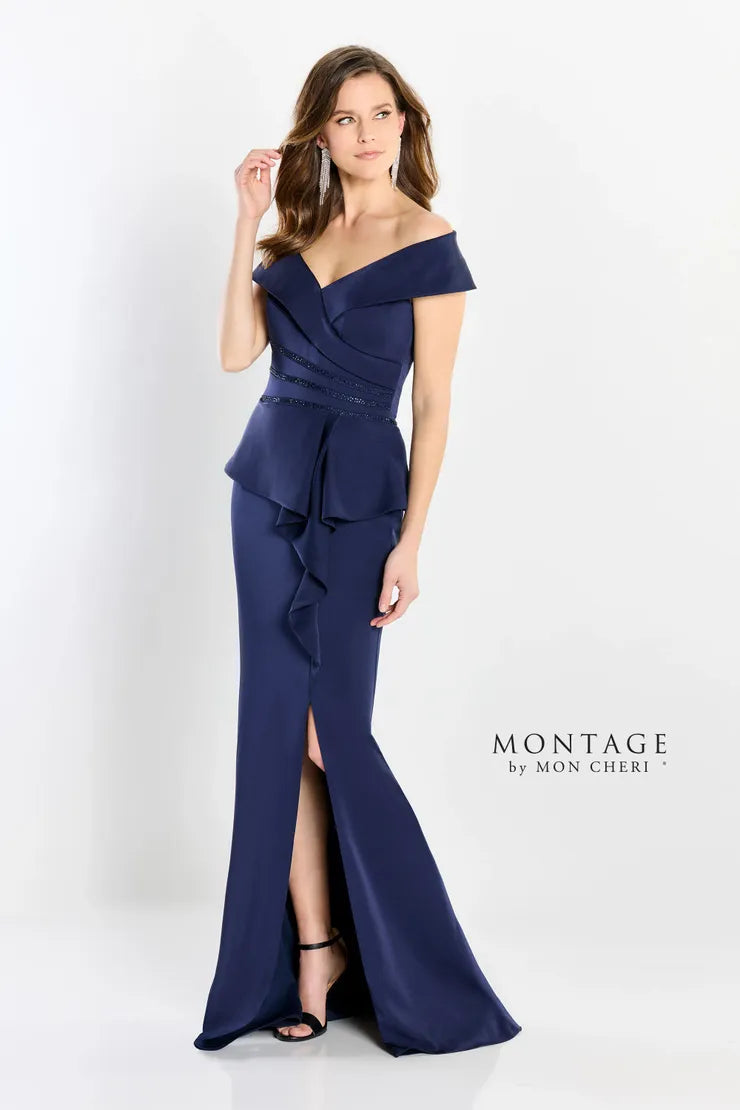 Montage M2209 Long Fit Peplum Formal Evening Dress - Navy Blue / 8 Montage M2209 Long Fit Peplum Formal Evening Dress - Navy Blue / 8
