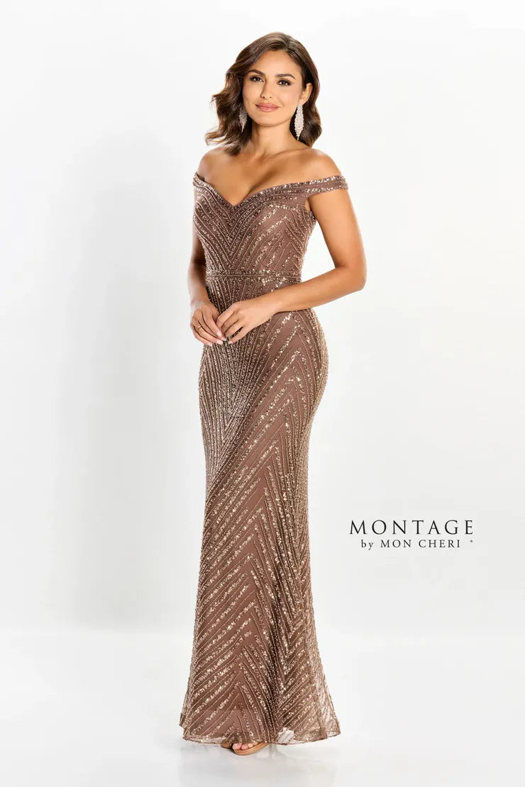 Montage M2215 Long Sequin Allover Beaded Formal Evening Dress