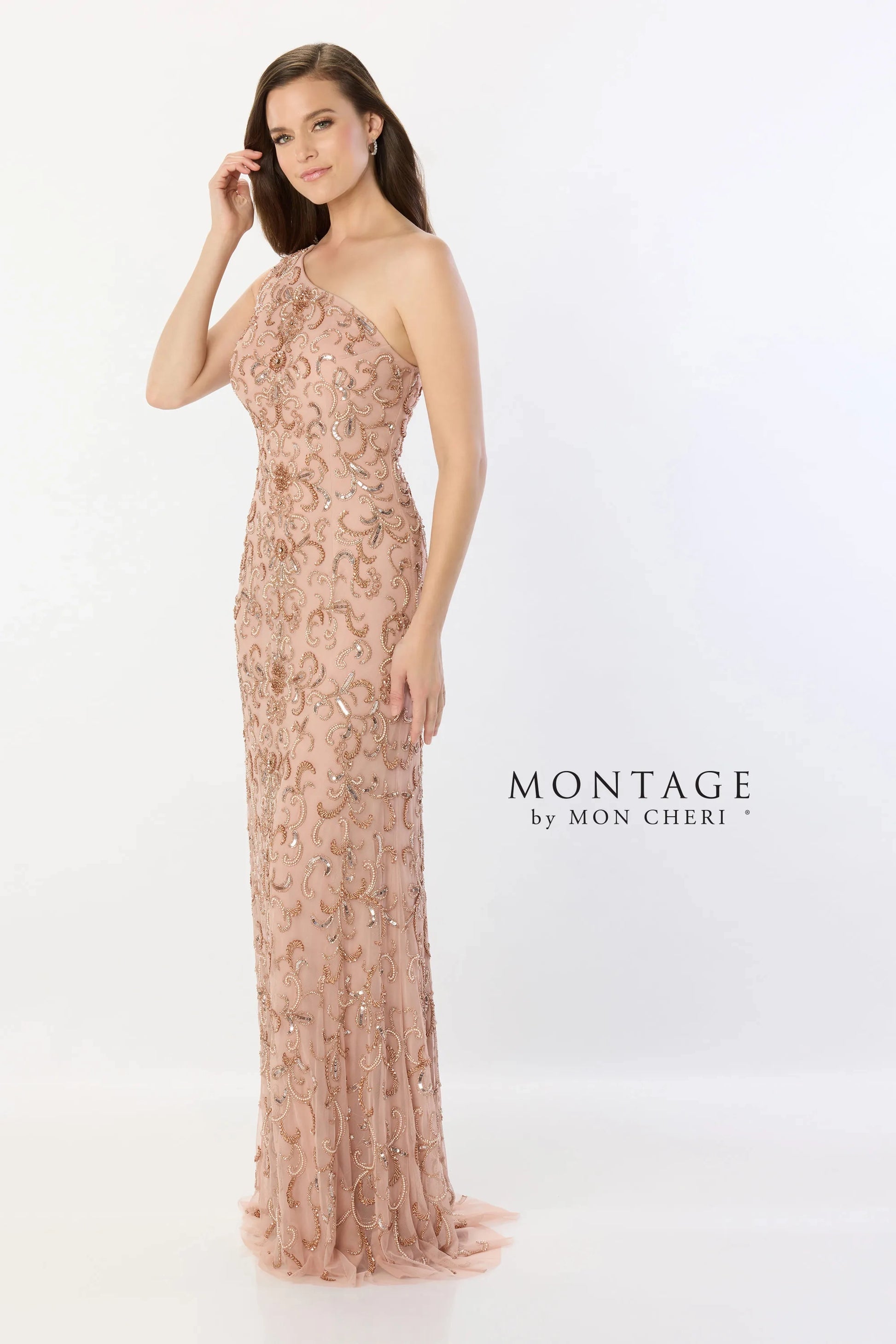 Montage M2241 Long Formal Beaded Sequin Evening Capelet Dress