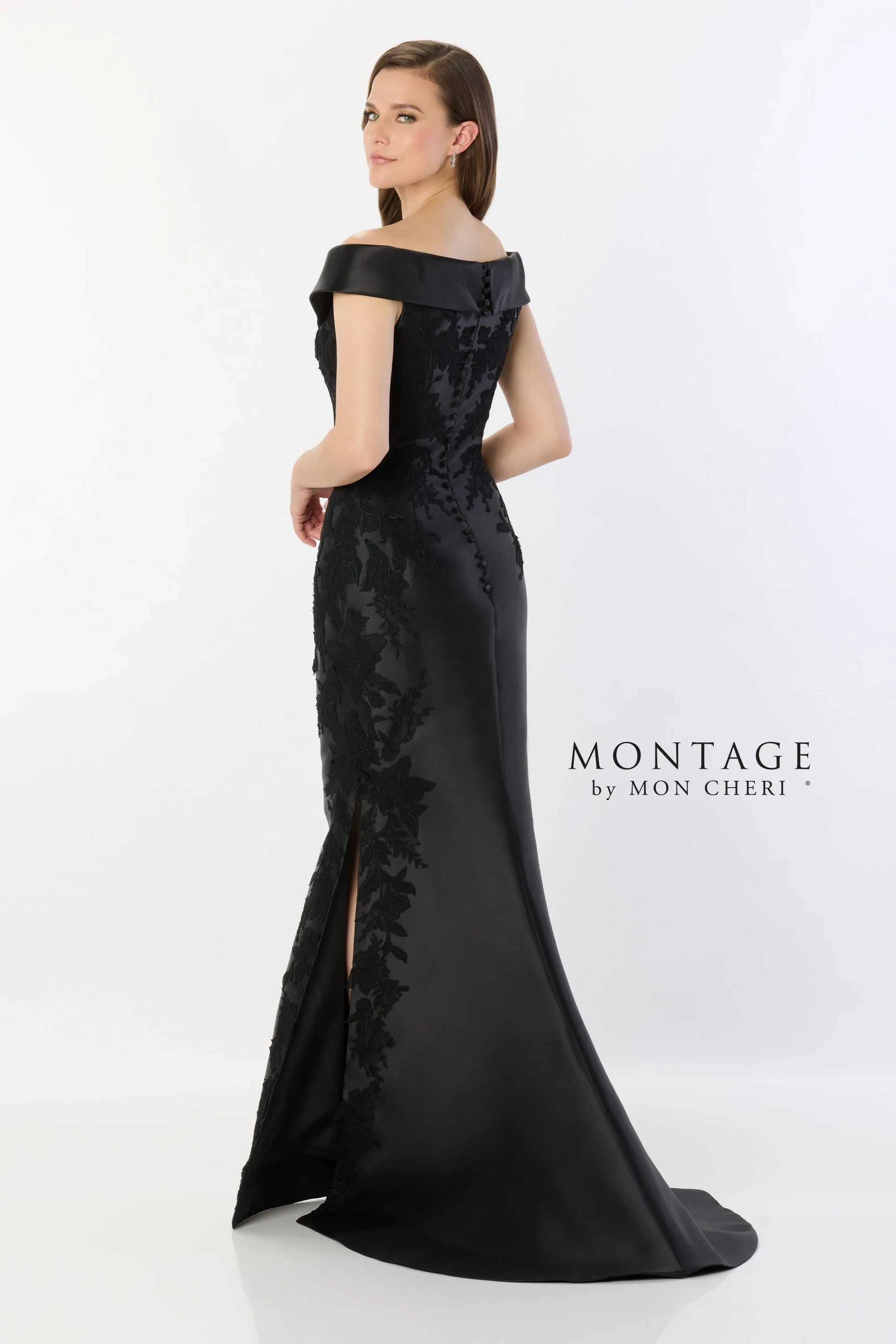 Montage M2243 Lace Applique Long Removable Sleeve Formal Dress