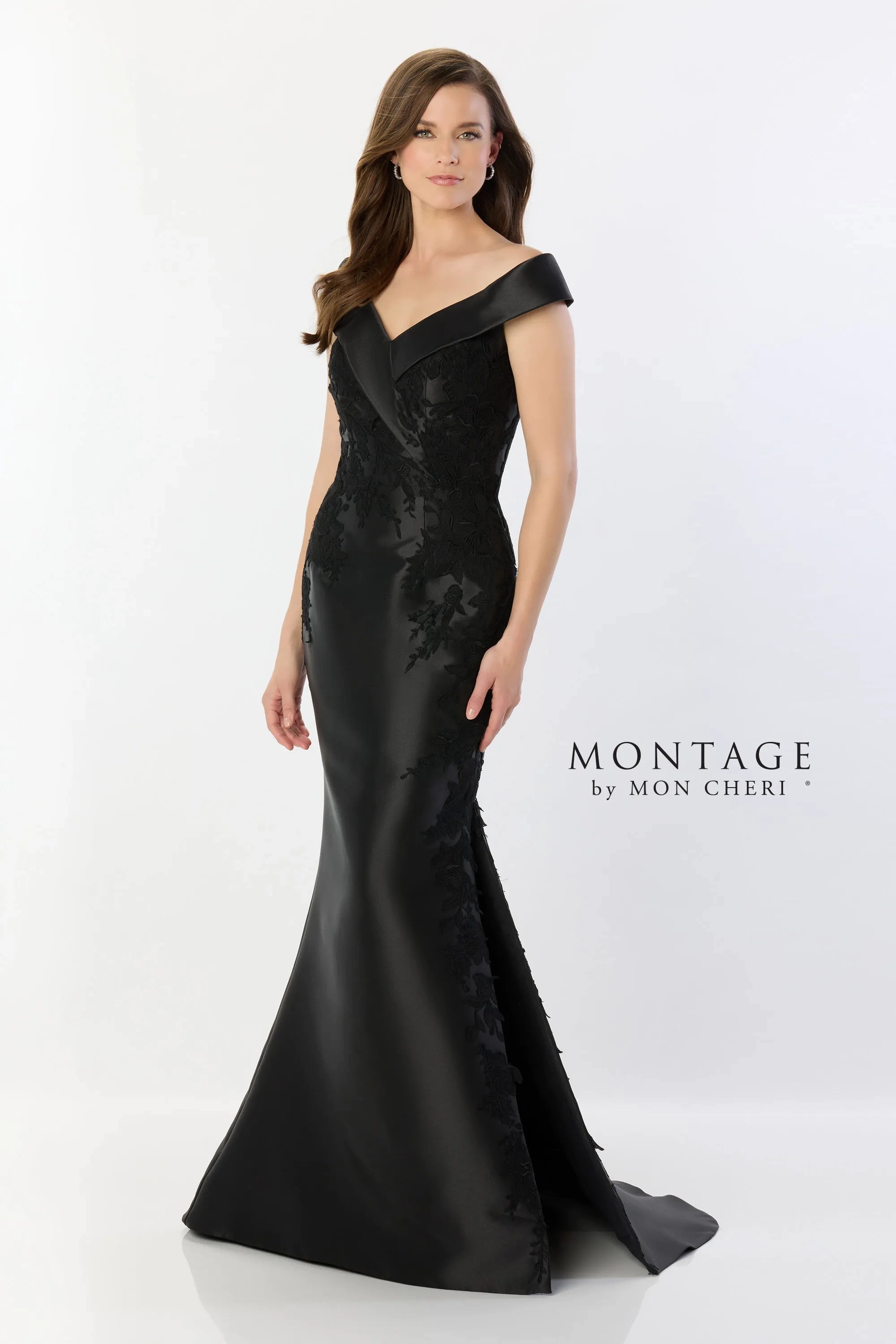 Montage M2243 Lace Applique Long Removable Sleeve Formal Dress - Black / 12 Montage M2243 Lace Applique Long Removable Sleeve Formal Dress - Black / 12