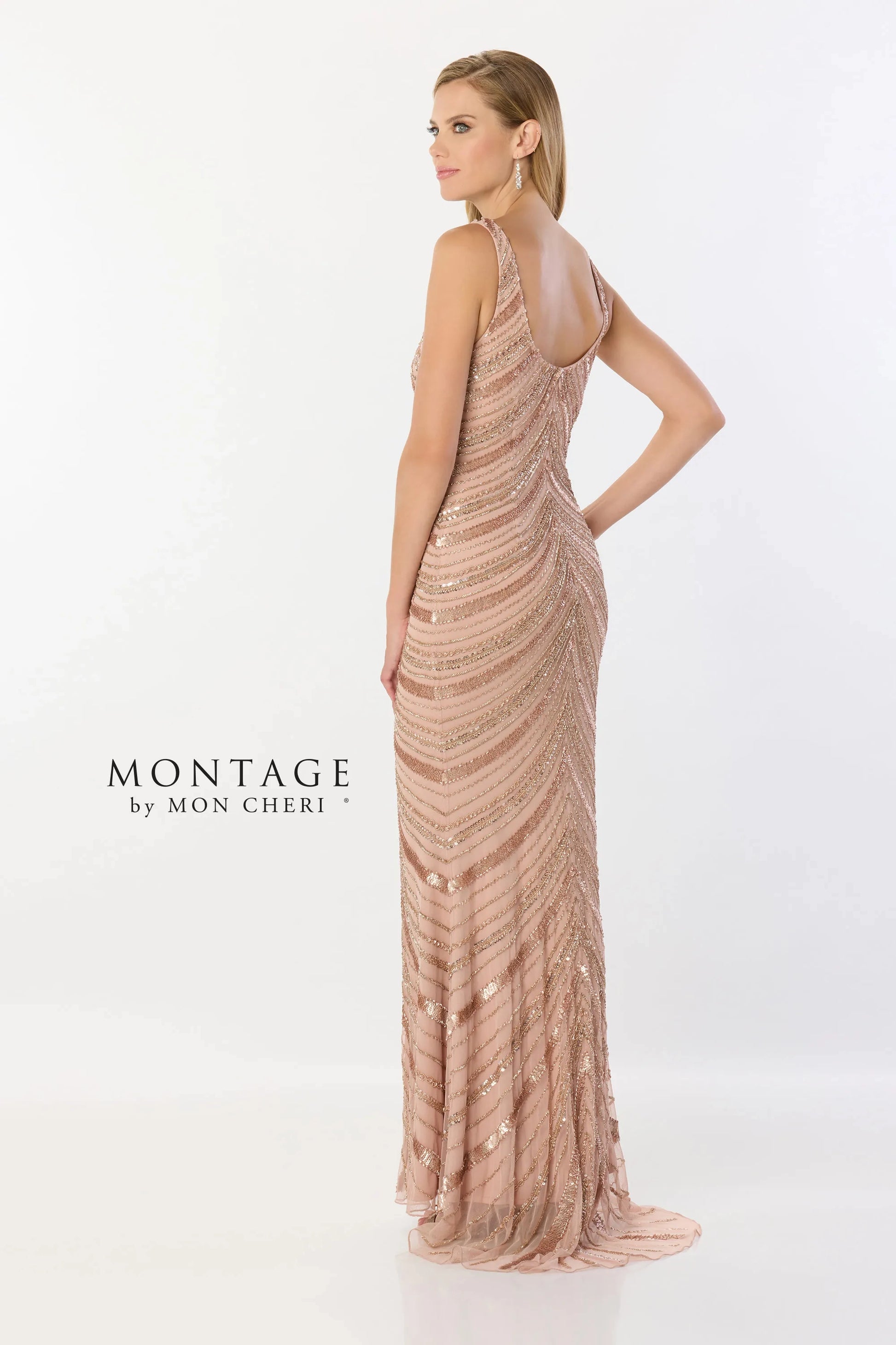 Montage M2244 Long Fitted Sequin Detachable Sleeve Formal Dress