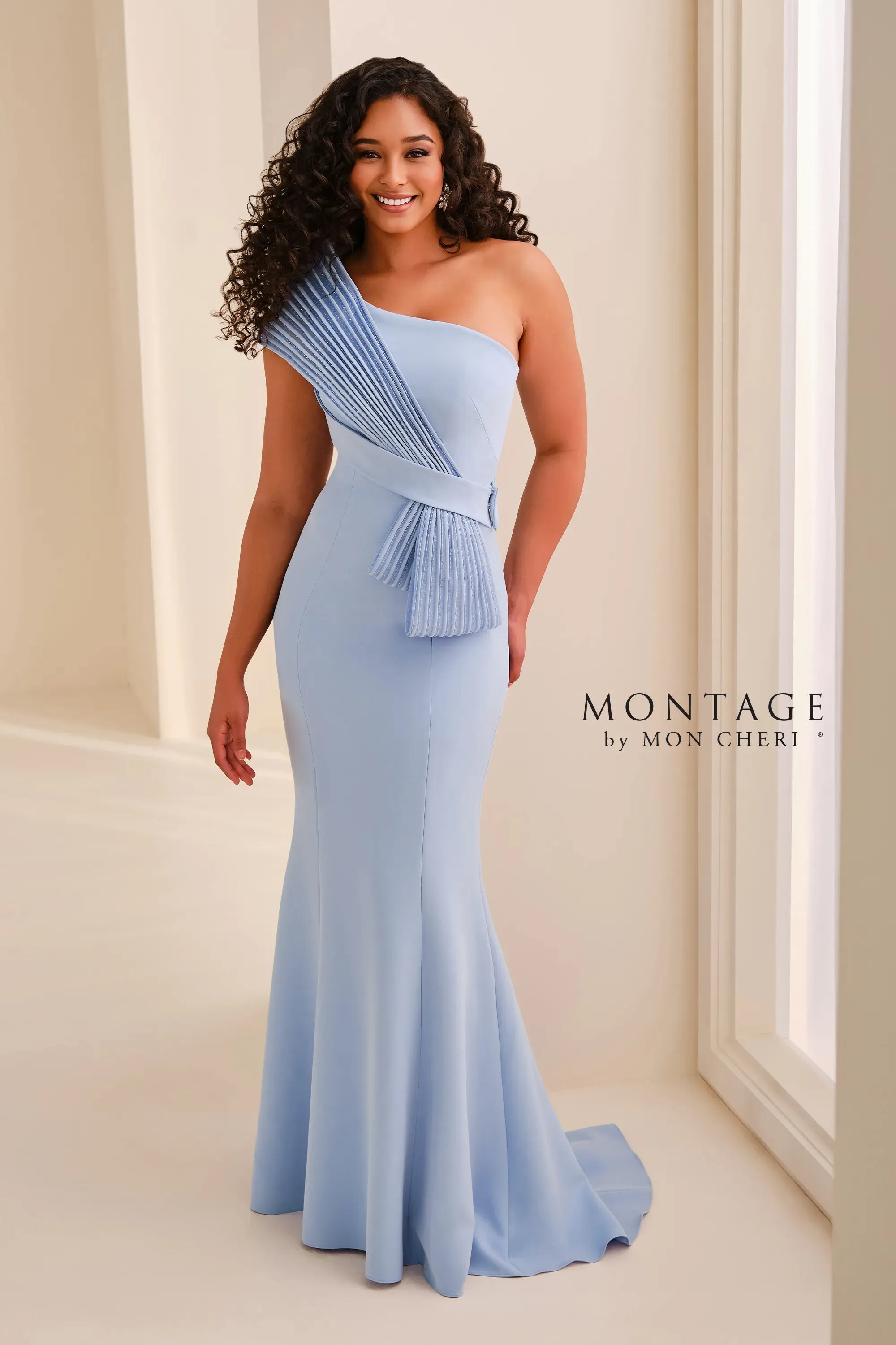 One-Shoulder Floor-Length Crepe Formal Sheath/Column Montage M3211