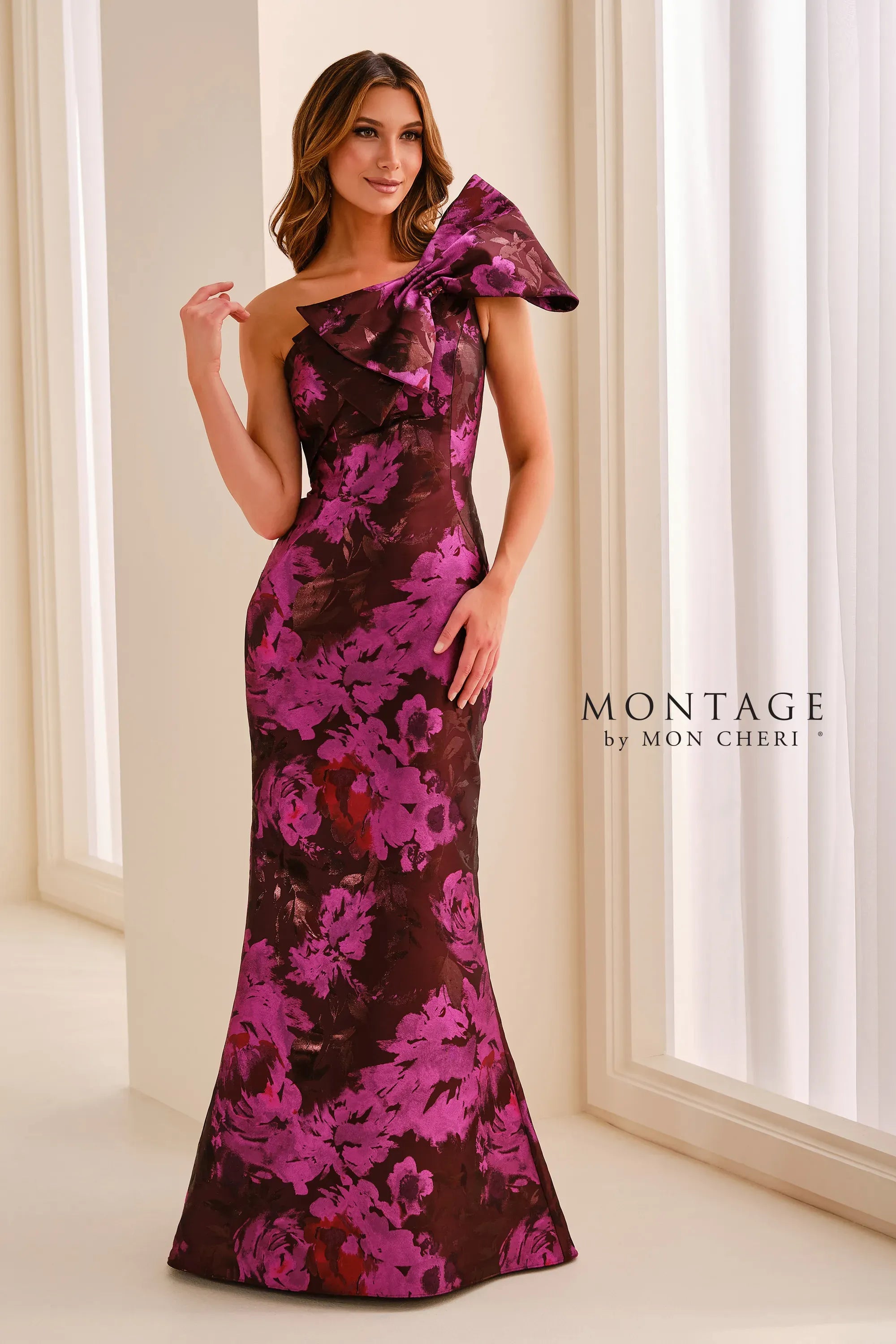 One-Shoulder Floor-Length Mikado Formal Sheath/Column Montage M3216