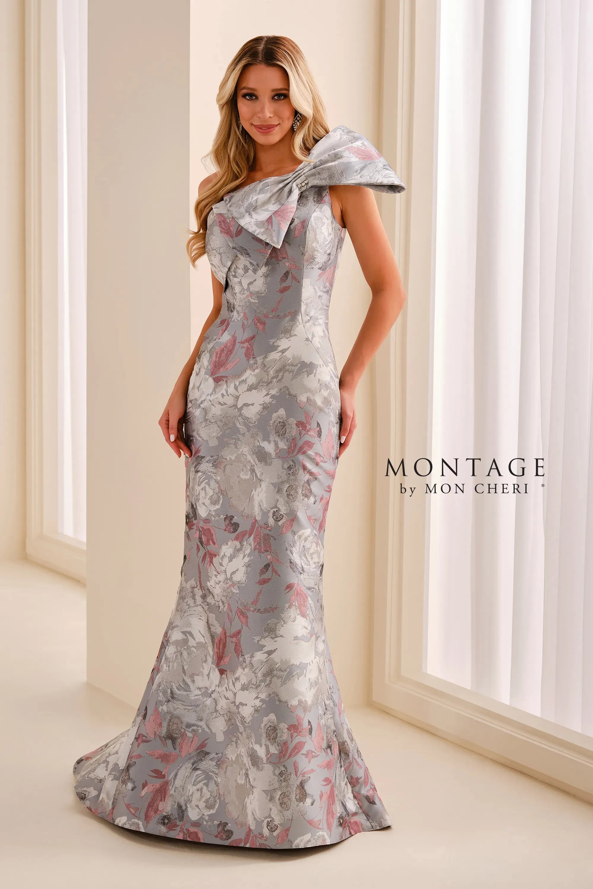 One-Shoulder Floor-Length Mikado Formal Sheath/Column Montage M3216