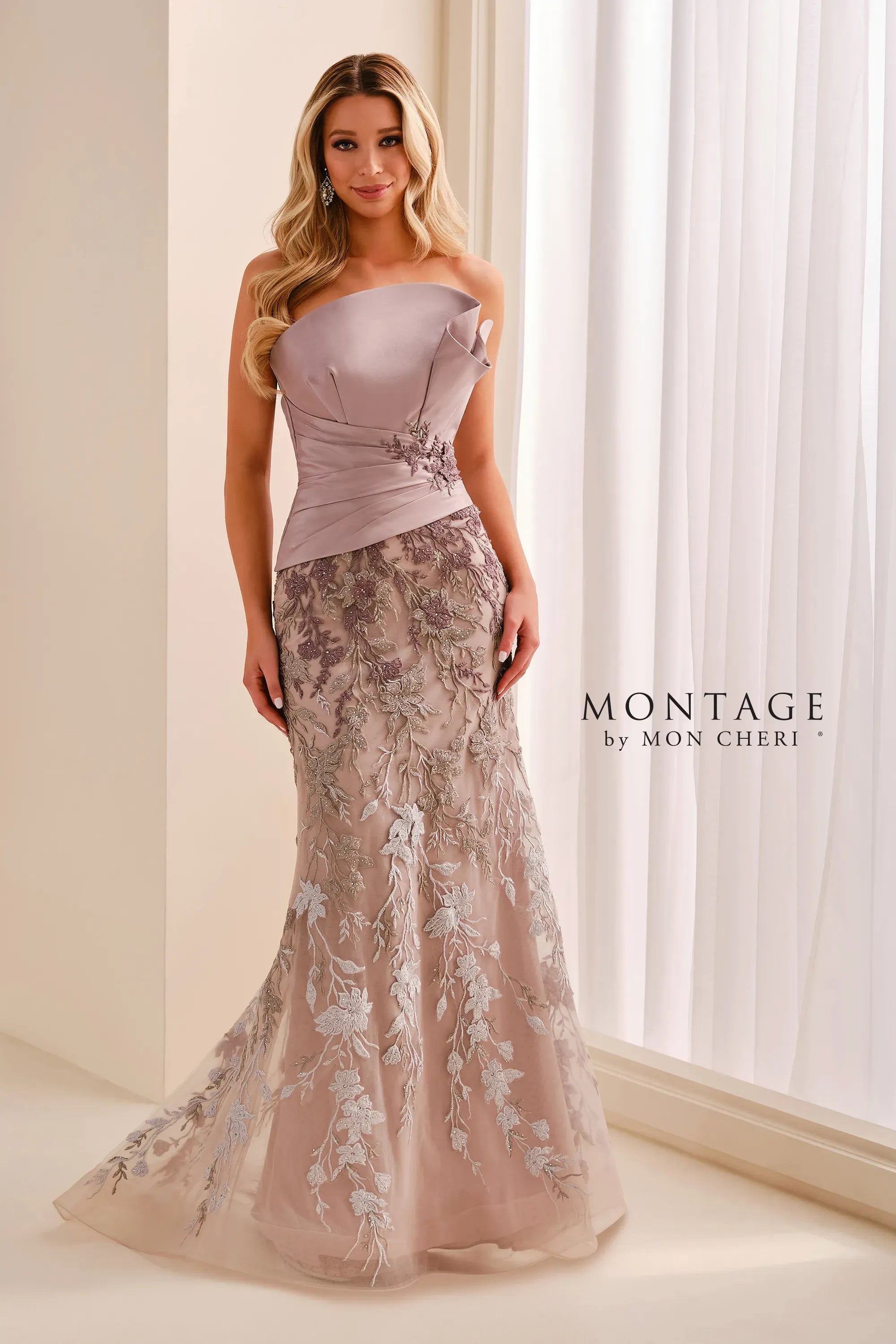 Strapless Curved Neck Floor-Length Satin Formal Mermaid Montage M3217